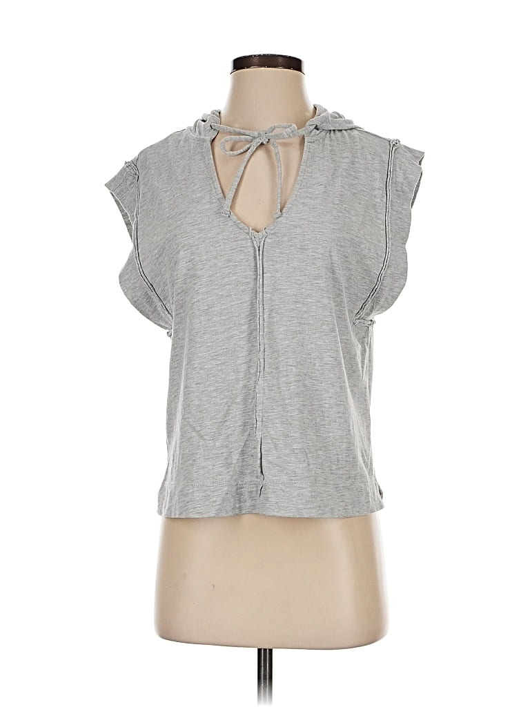 Pre-owned Evereve Short Sleeve Top Gray Keyhole Neckline Tops