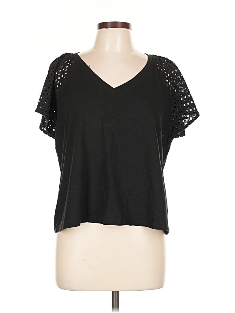 Pre-owned Jane And Delancey Short Sleeve Top Black V Neck Tops