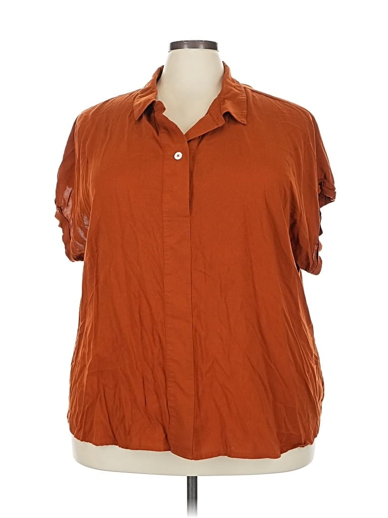 Pre-owned Ava & Viv Short Sleeve Blouse In Orange