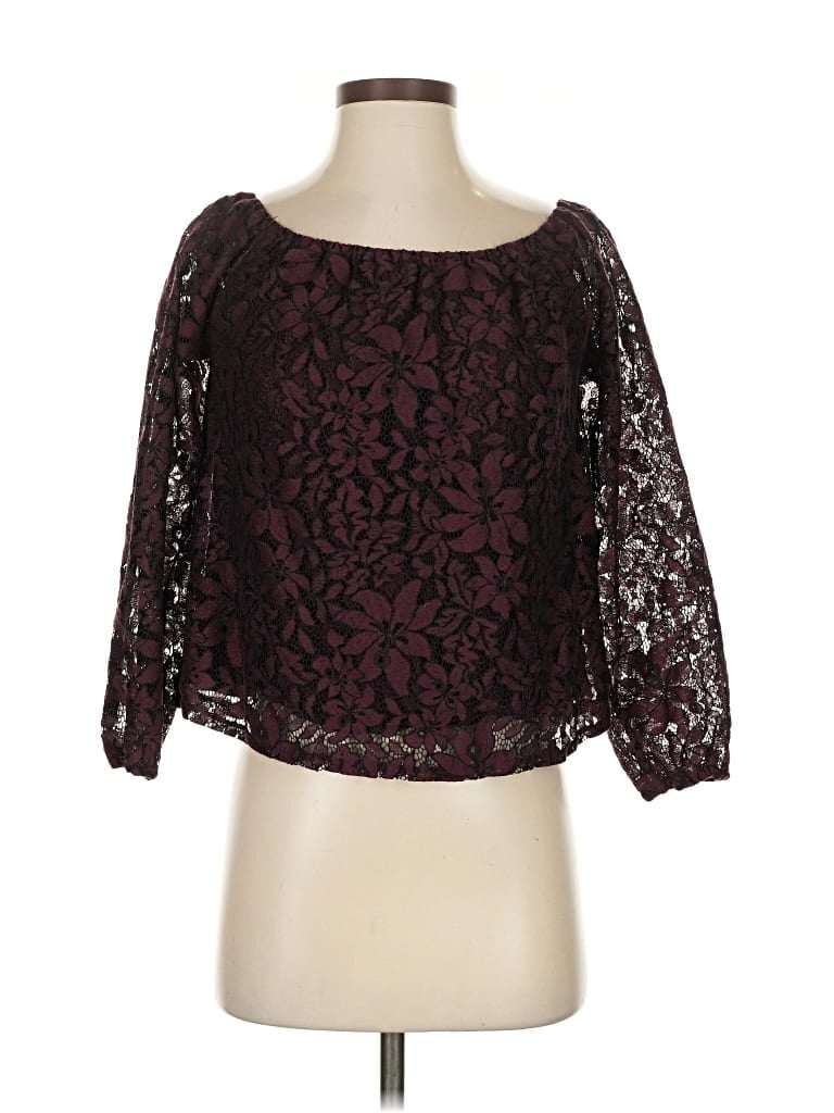 Pre-owned Hollister 3/4 Sleeve Blouse In Burgundy