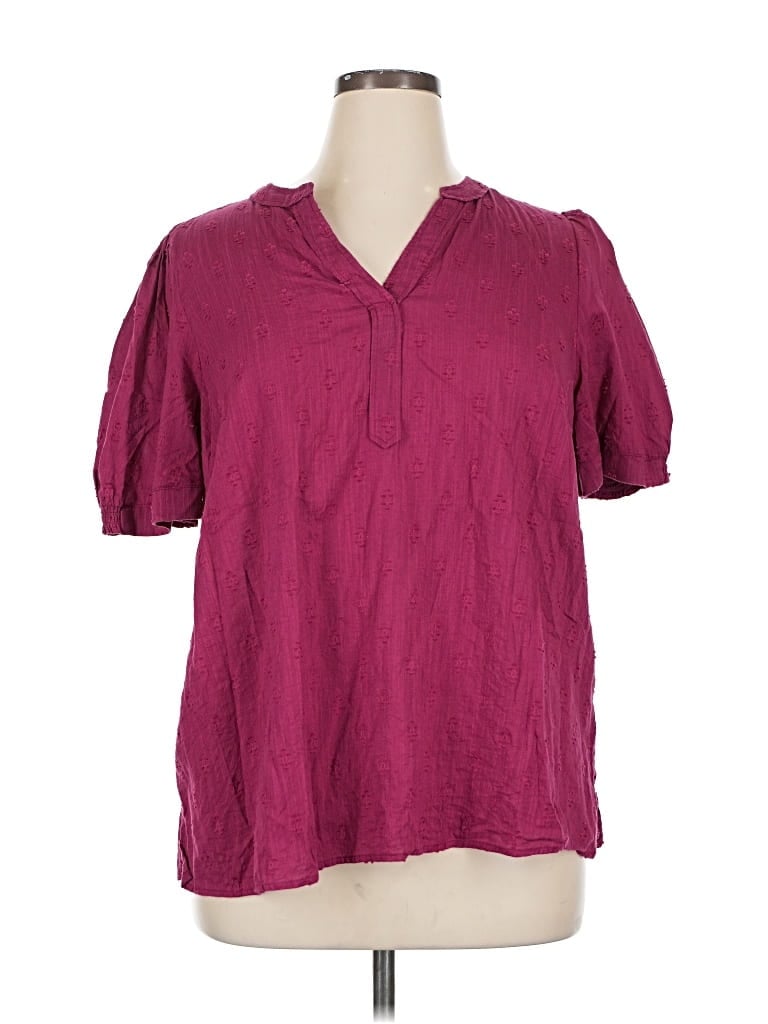 Pre-owned Lane Bryant Short Sleeve Blouse In Burgundy