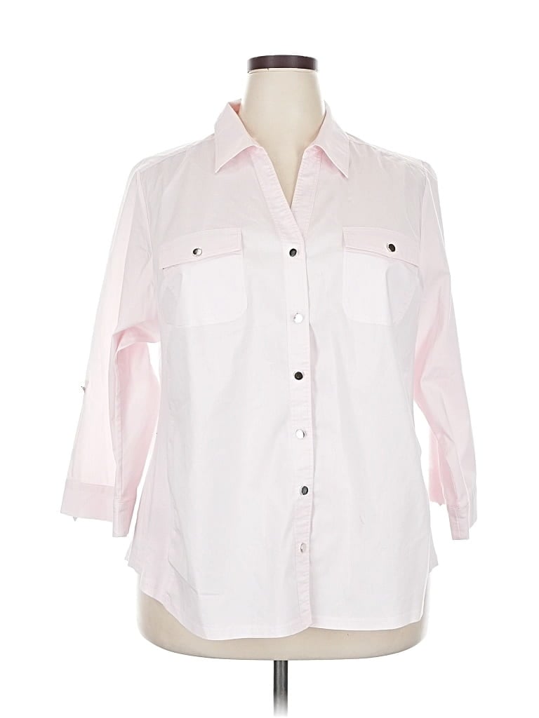 Pre-owned Croft & Barrow 3/4 Sleeve Button Down Shirt In Pink