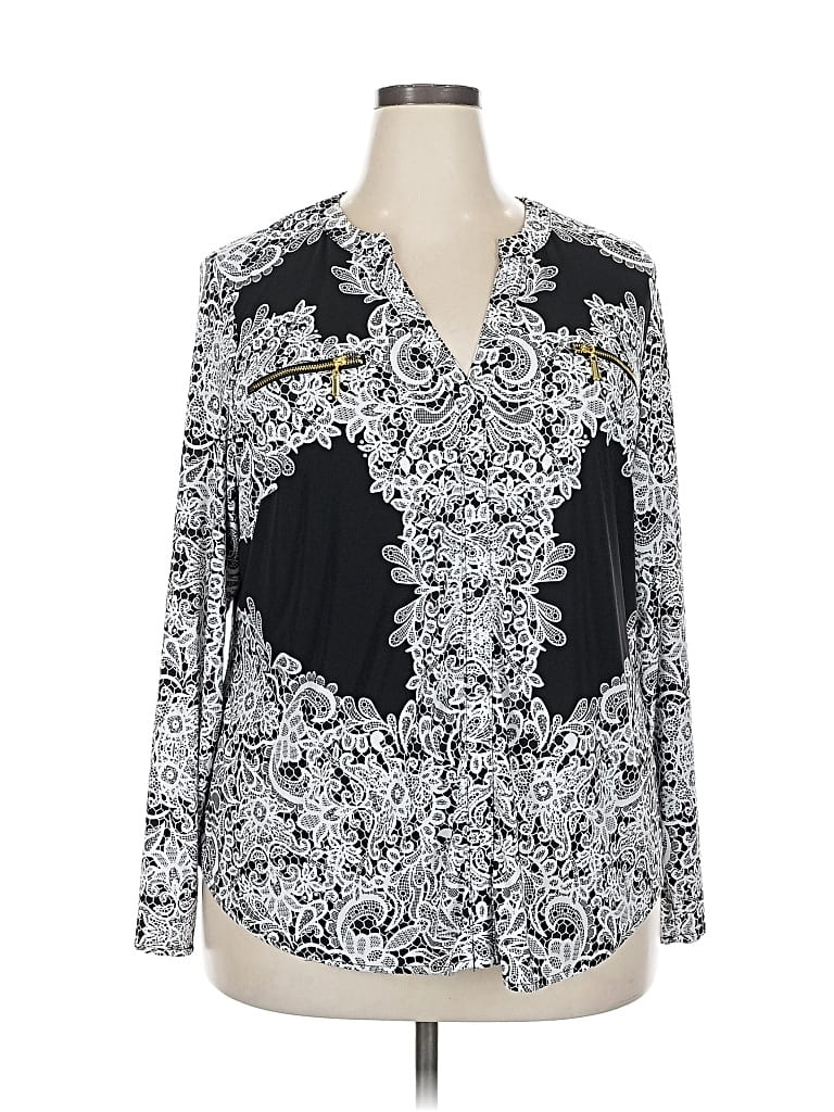 Pre-owned Inc International Concepts Long Sleeve Blouse In Silver