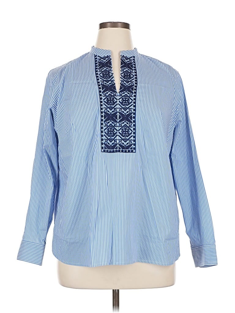 Pre-owned Chaps Long Sleeve Blouse In Blue