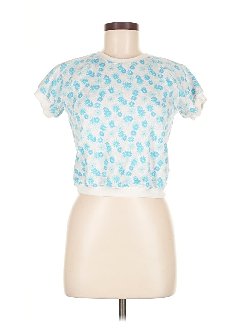 Pre-owned Star Short Sleeve Top Blue Keyhole Neckline Tops