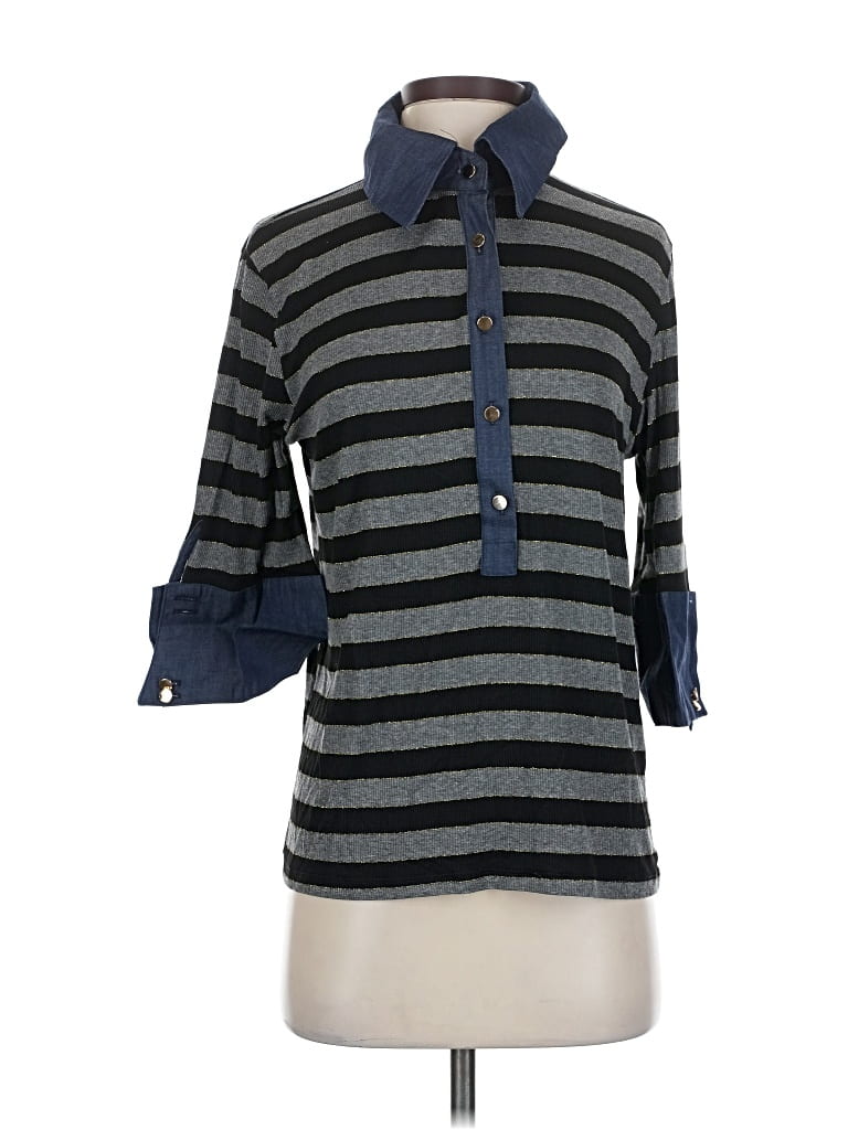 Pre-owned Never A Wallflower 3/4 Sleeve Top Gray Mock Neckline Tops