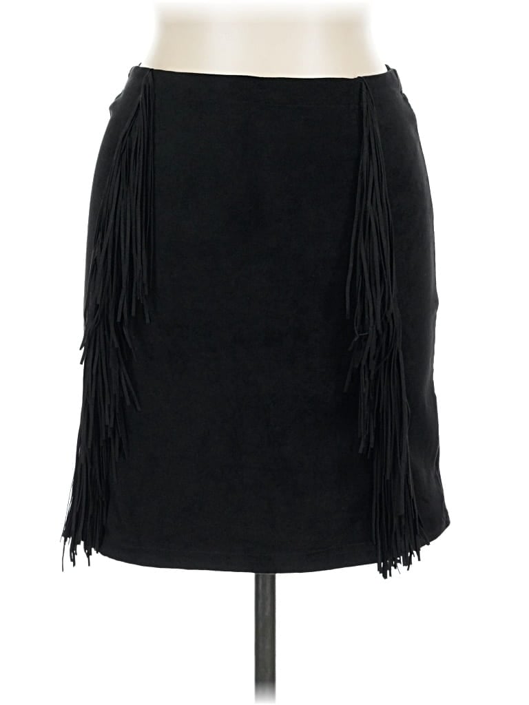 Pre-owned Andree By Unit Faux Leather Skirt In Black