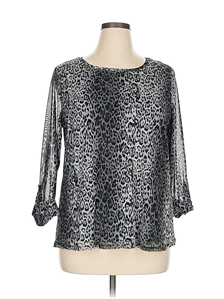 Pre-owned Roz & Ali 3/4 Sleeve Blouse In Silver