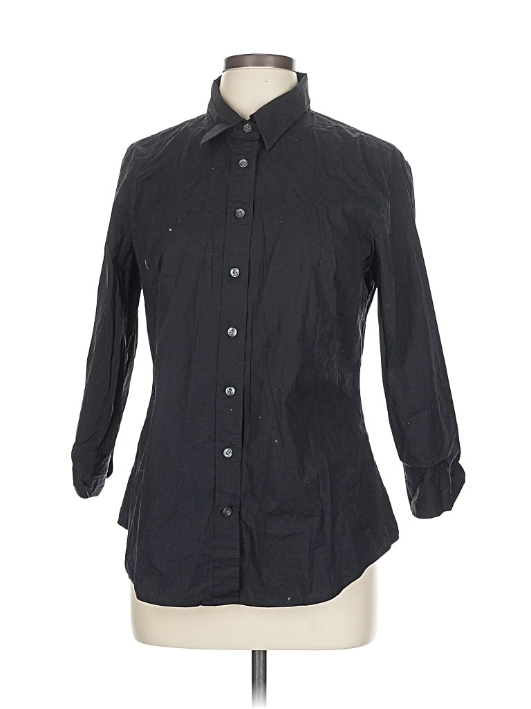 Pre-owned Haberdashery For J.crew 3/4 Sleeve Button Down Shirt In Black