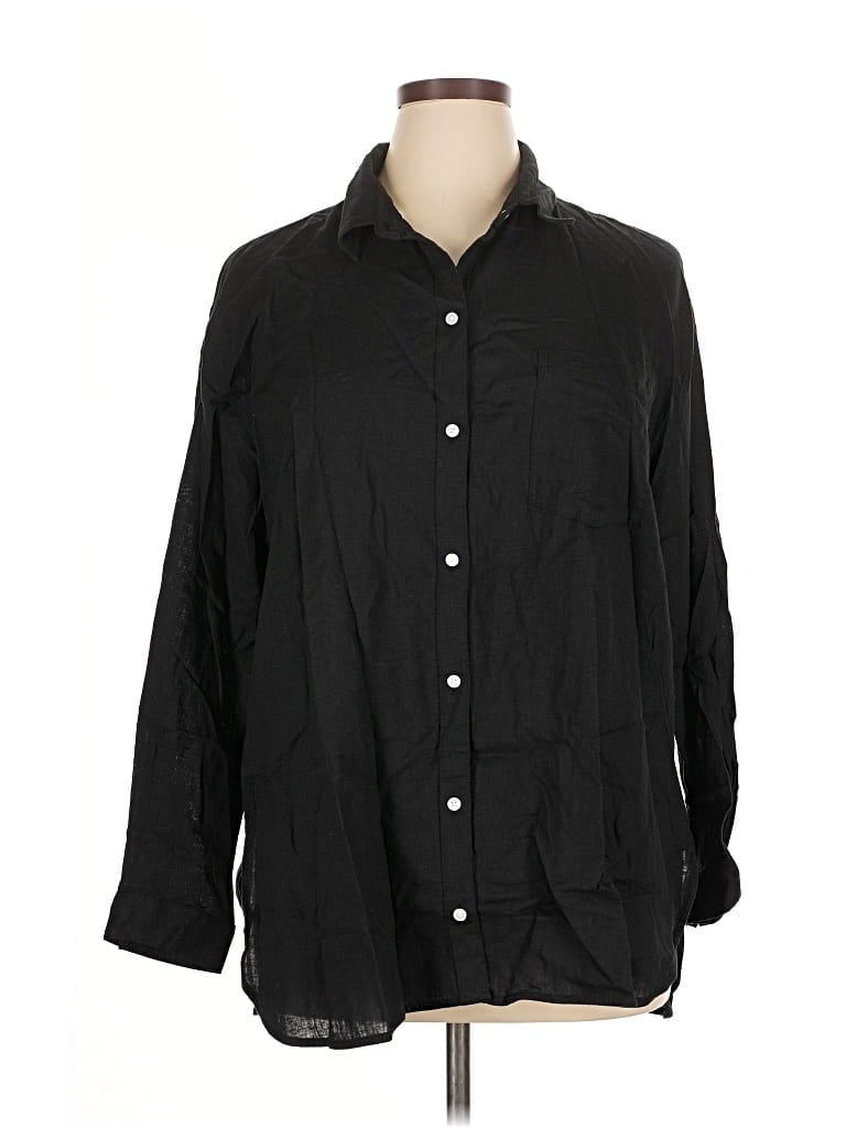 Old Navy 3/4 Sleeve Button Down Shirt In Black