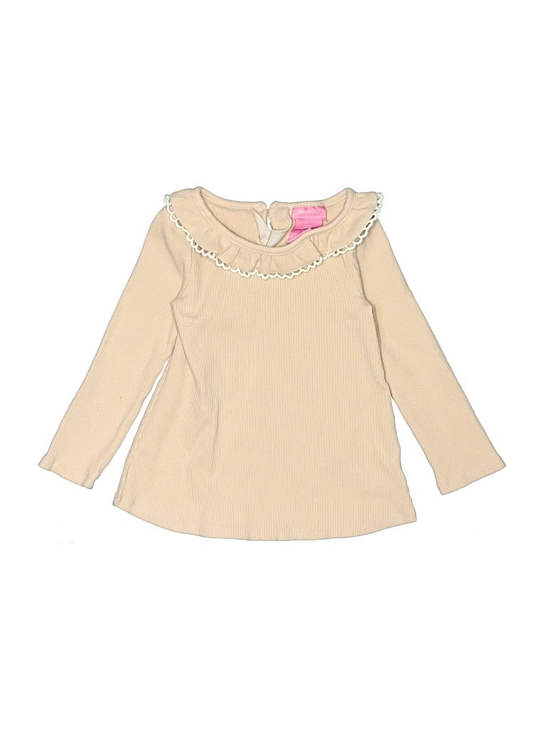 Pre-owned Isaac Mizrahi Kids' Long Sleeve Top Tan Ruffles Neckline Tops In Brown