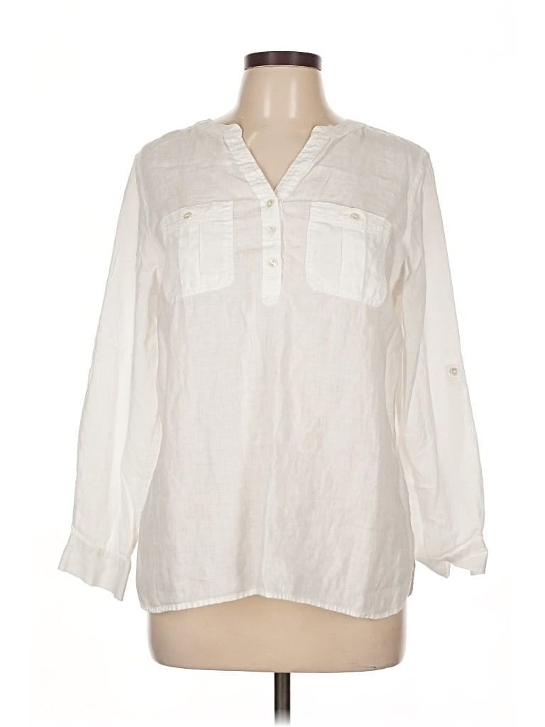 Pre-owned Talbots Long Sleeve Blouse In White