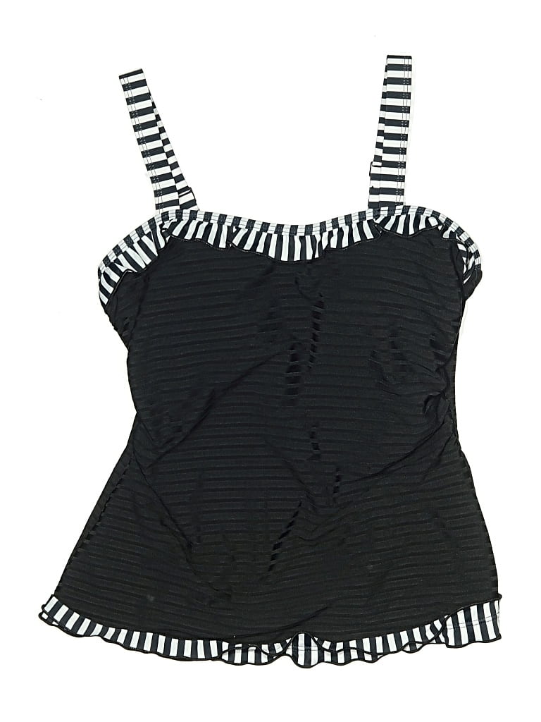 Pre-owned Unbranded Swimsuit Top Black Stripes Pattern Swimwear