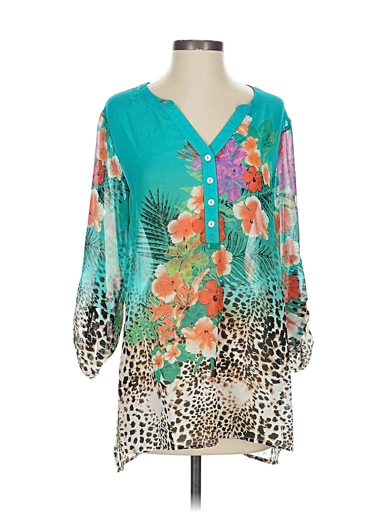 Pre-owned Soft Surroundings 3/4 Sleeve Blouse In Blue