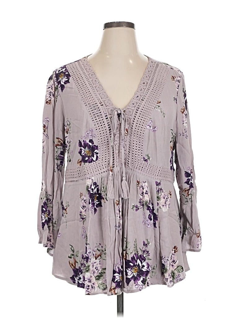 Pre-owned Torrid 3/4 Sleeve Blouse In Gray