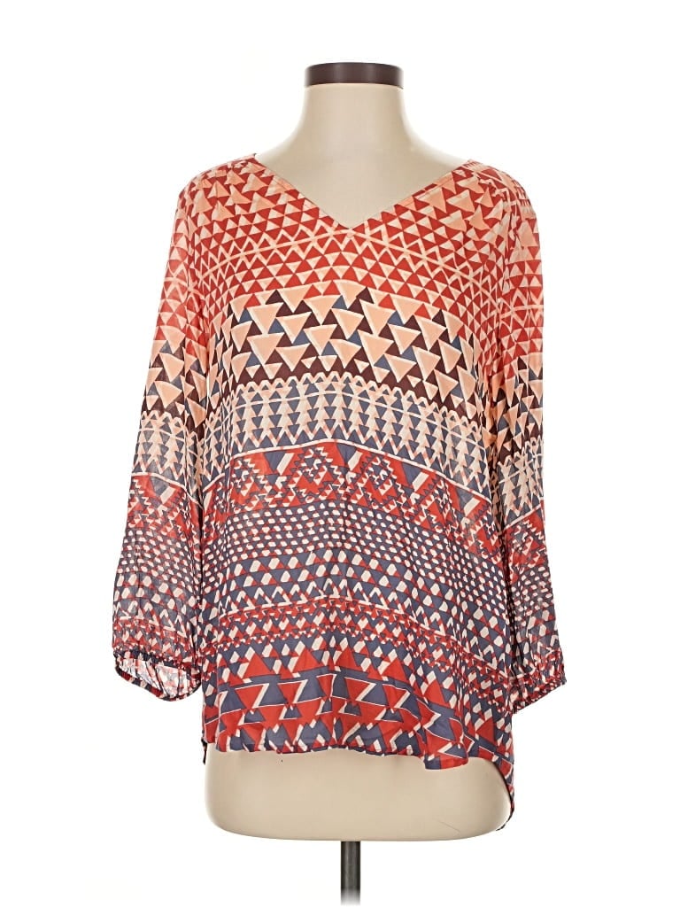 Pre-owned Lucky Brand 3/4 Sleeve Blouse In Orange