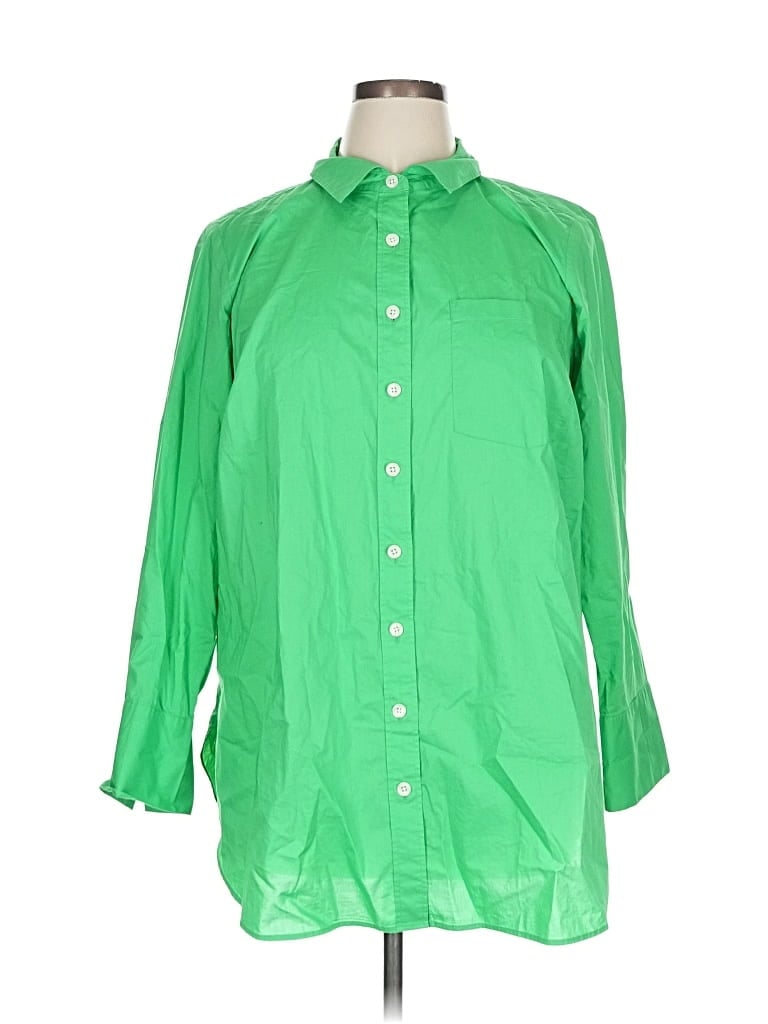 Pre-owned Talbots 3/4 Sleeve Button Down Shirt In Green
