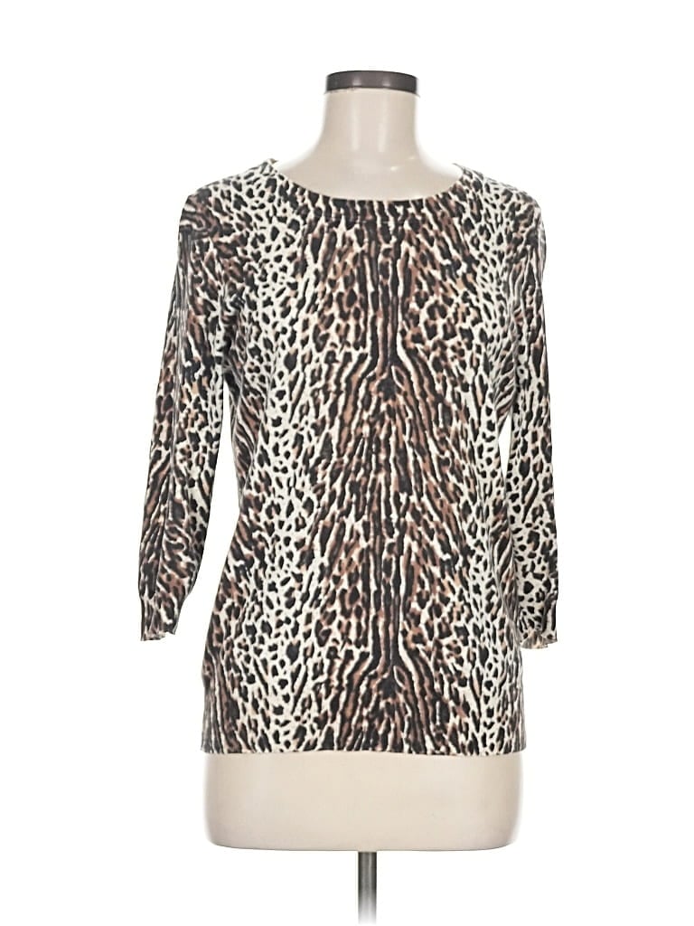 Pre-owned J.crew Factory Store 3/4 Sleeve Top Silver Animal Print Pattern Boatneck Tops