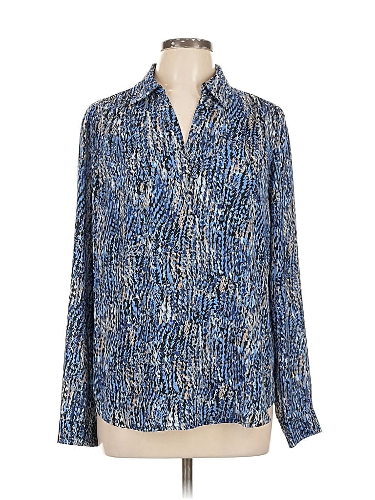 Pre-owned Jones New York Signature Long Sleeve Blouse In Blue