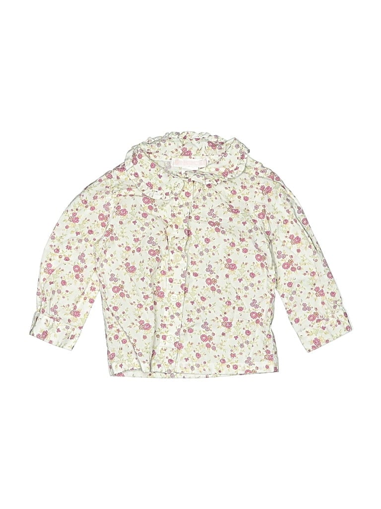 Pre-owned Janie And Jack Babies' Long Sleeve Blouse In White