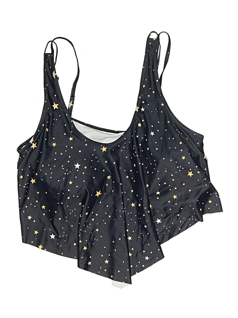Pre-owned Unbranded Swimsuit Top Black Stars Pattern Swimwear