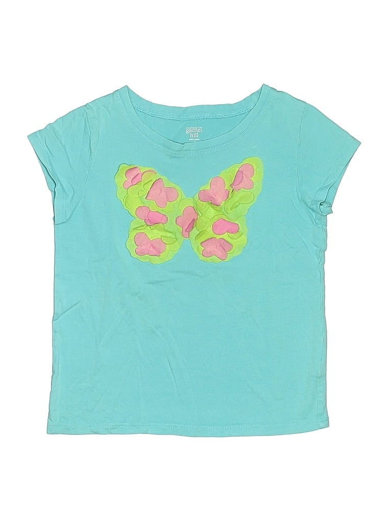 Pre-owned Garnet Hill Kids' Short Sleeve Top Teal Sweetheart Neckline Tops In Blue