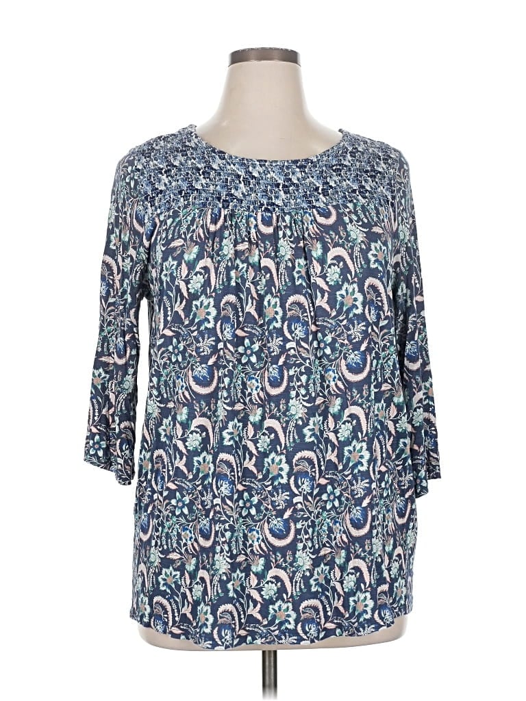 Pre-owned Lucky Brand 3/4 Sleeve Blouse In Blue