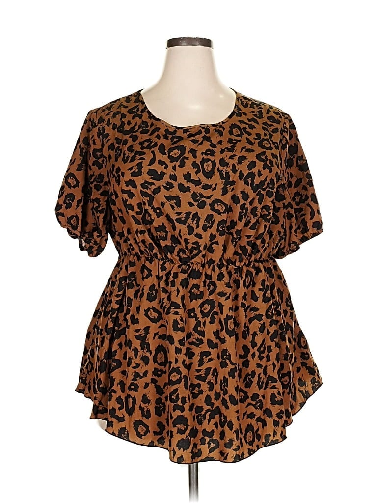 Pre-owned Shein Curve Short Sleeve Blouse In Brown