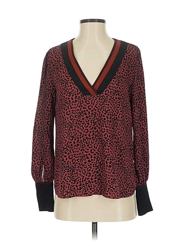 Pre-owned Express Long Sleeve Blouse In Burgundy