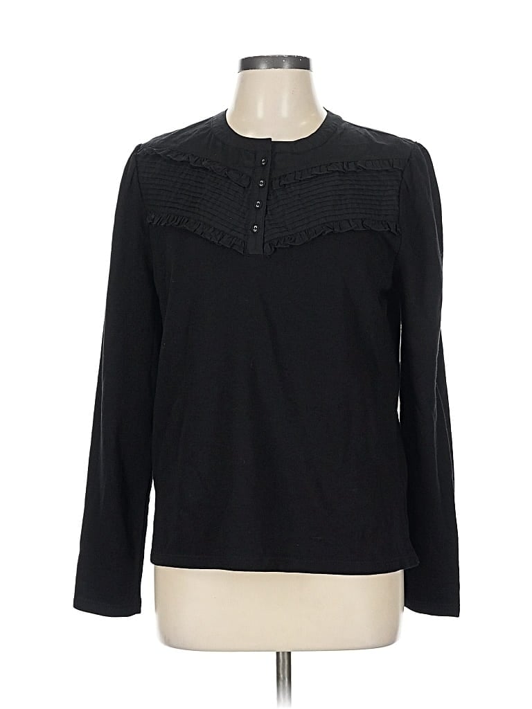 Pre-owned Crown & Ivy Long Sleeve Top Black Keyhole Neckline Tops