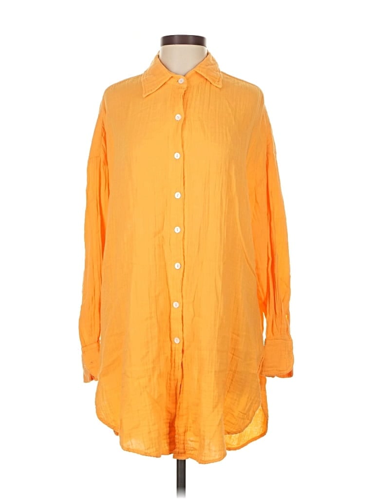 9 Seed 3/4 Sleeve Button Down Shirt In Orange