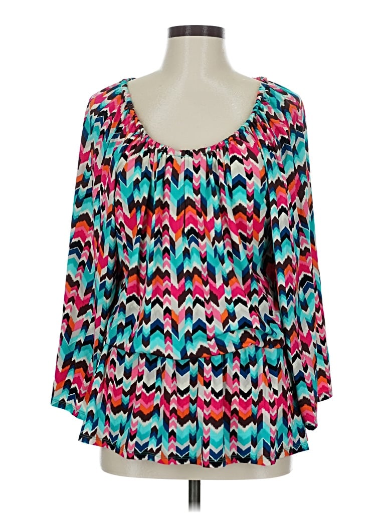 Pre-owned La Blanca Long Sleeve Top Teal Scoop Neck Tops In Blue