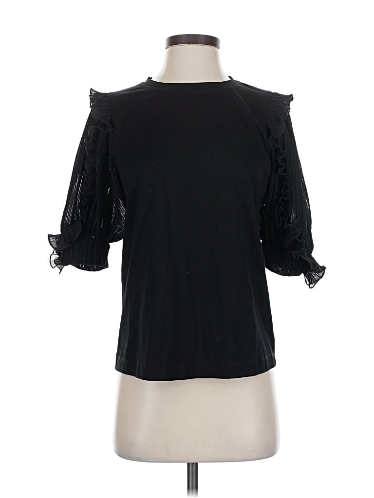 Pre-owned Sandro 3/4 Sleeve Top Black Cold Shoulder Neckline Tops