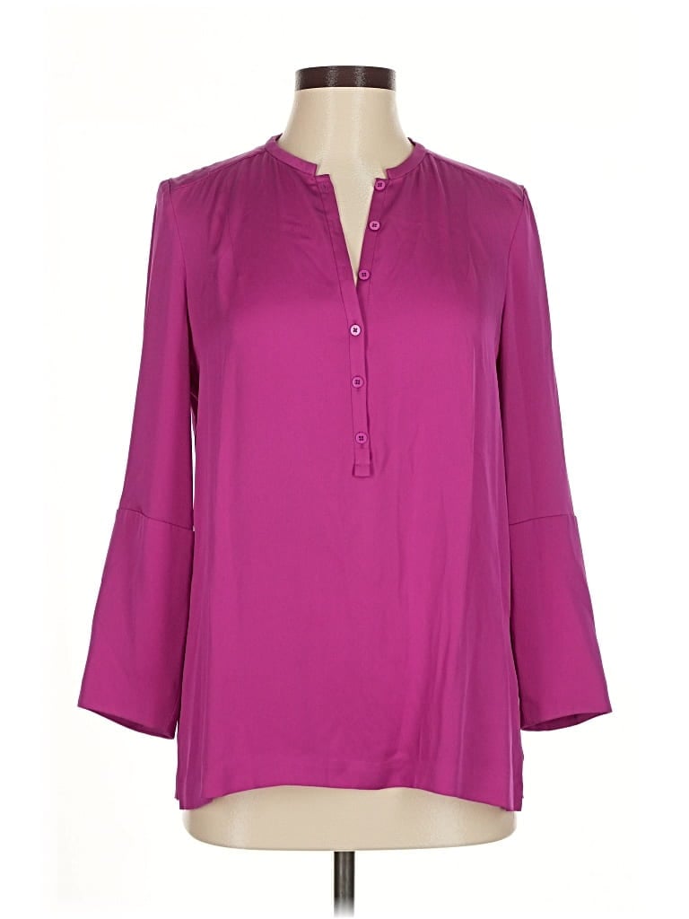 Pre-owned Diane Von Furstenberg 3/4 Sleeve Silk Top Purple Open Neckline Tops