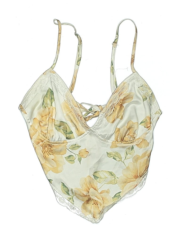 Pre-owned Blue Blush Swimsuit Top Ivory Floral Pattern Swimwear In White