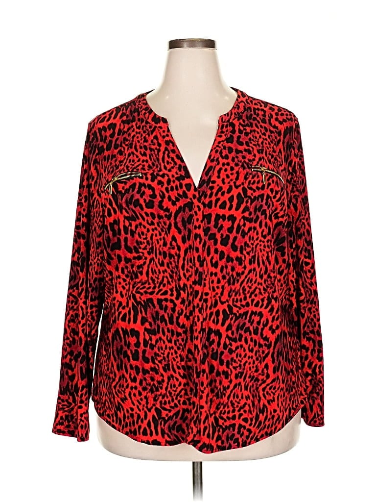 Pre-owned Inc International Concepts Long Sleeve Blouse In Red