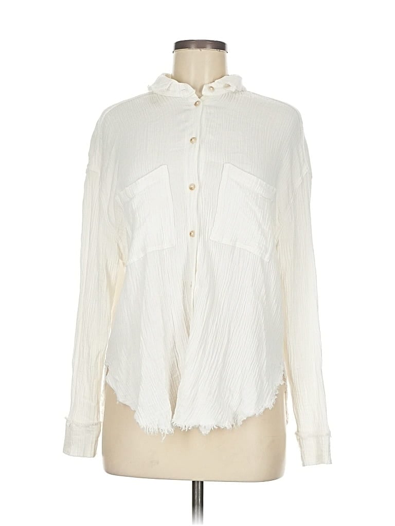 Pre-owned Miou Muse Long Sleeve Button Down Shirt In White