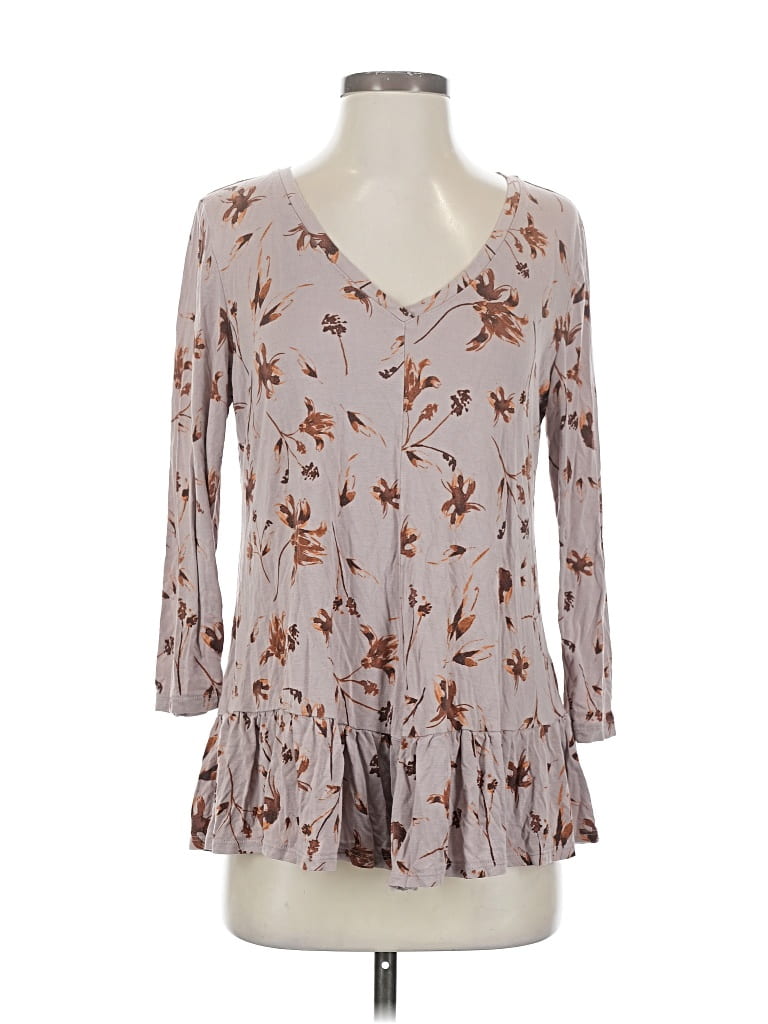 Pre-owned Logo By Lori Goldstein 3/4 Sleeve Blouse In Brown