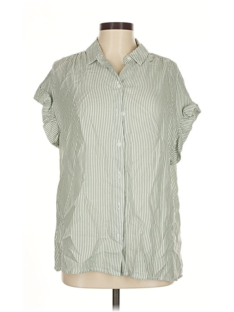 Pre-owned Lola River Short Sleeve Blouse In Green