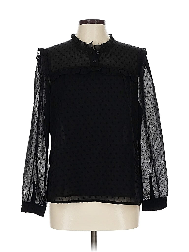 Pre-owned Allegra K Long Sleeve Blouse In Black
