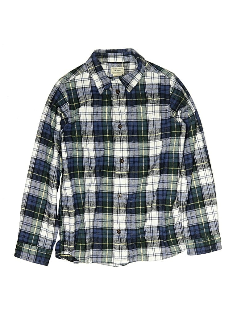 Pre-owned L.l.bean Kids' Long Sleeve Button Down Shirt In Green