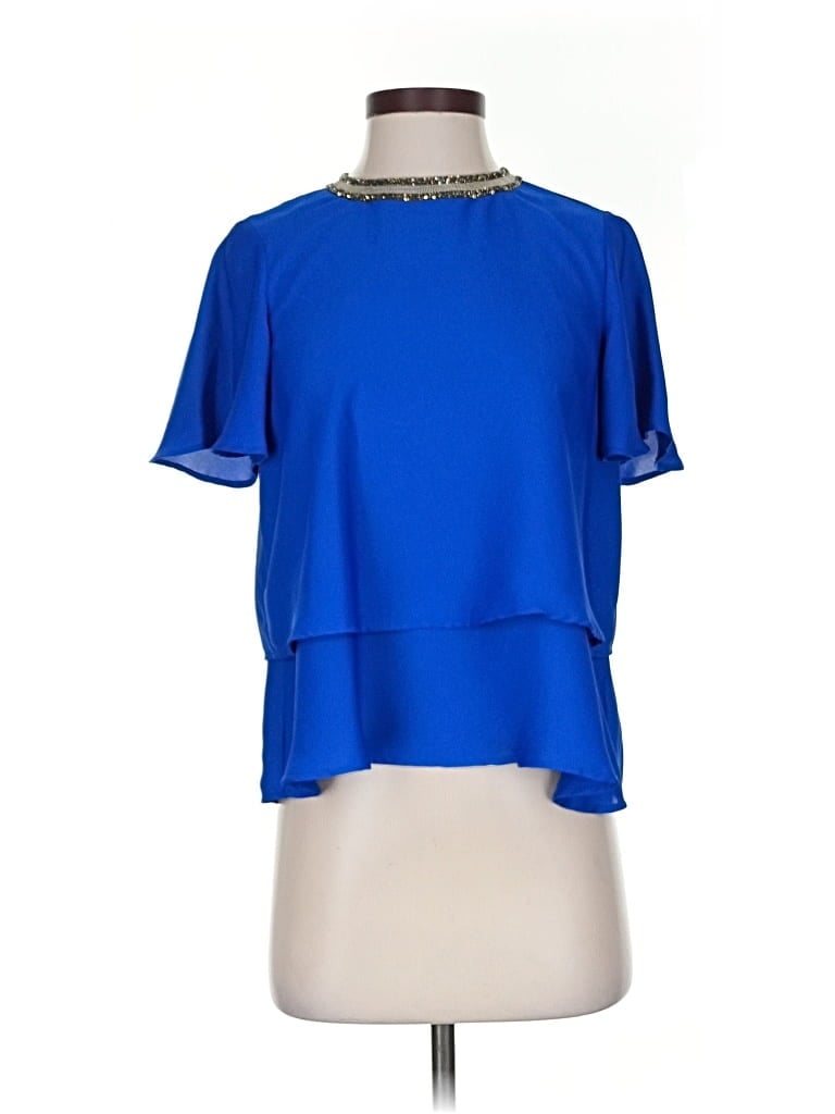 Pre-owned Zara Basic Short Sleeve Blouse In Blue