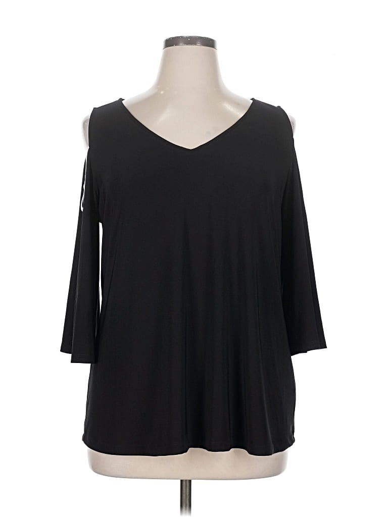 Pre-owned Joseph Ribkoff 3/4 Sleeve Top Black Cold Shoulder Neckline Tops