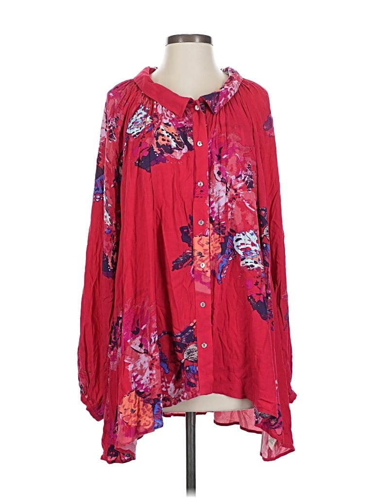 Pre-owned Free People Long Sleeve Blouse In Red