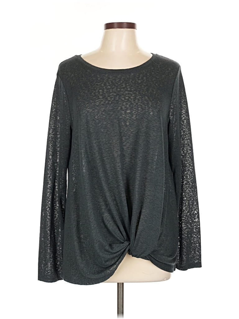 Pre-owned Bobeau Long Sleeve Top Gray Crew Neck Tops