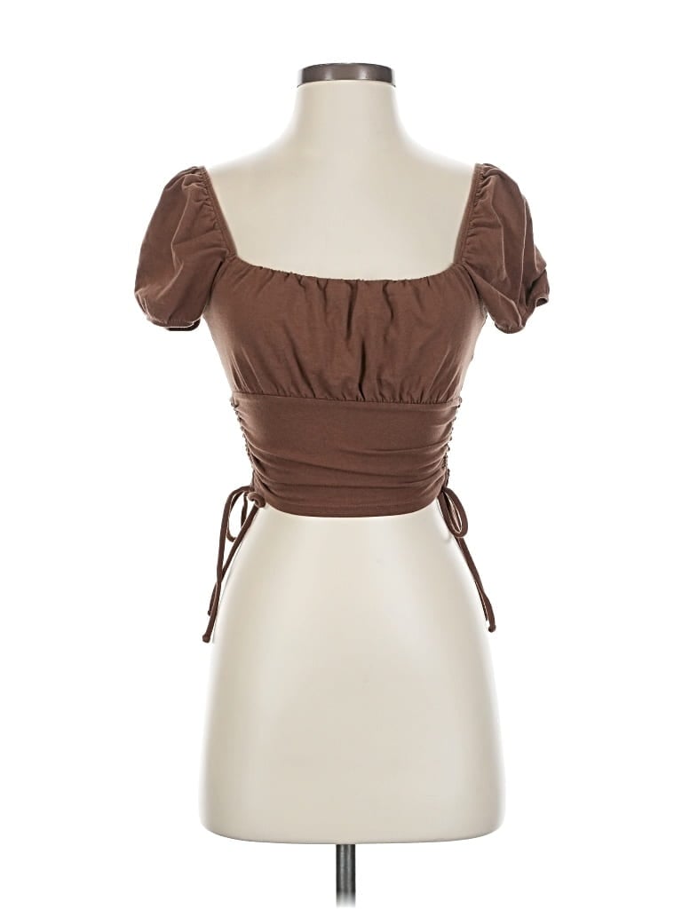 Pre-owned Hollister Short Sleeve Top Brown Sweetheart Neckline Tops