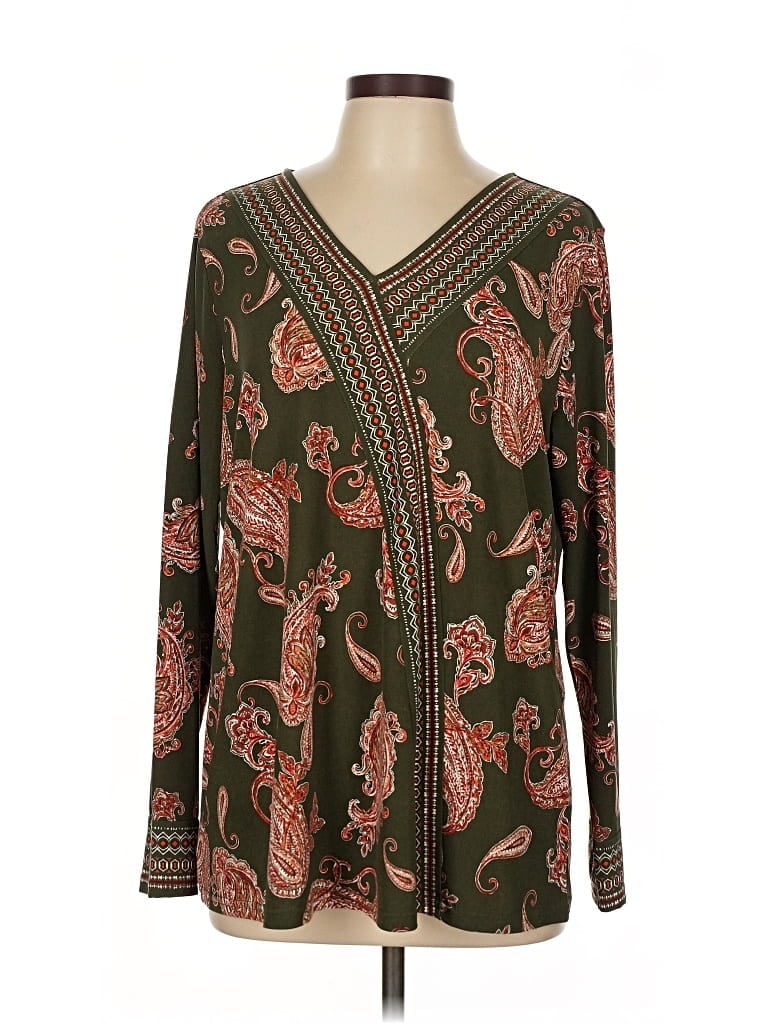 Pre-owned Belle By Kim Gravel Long Sleeve Blouse In Brown