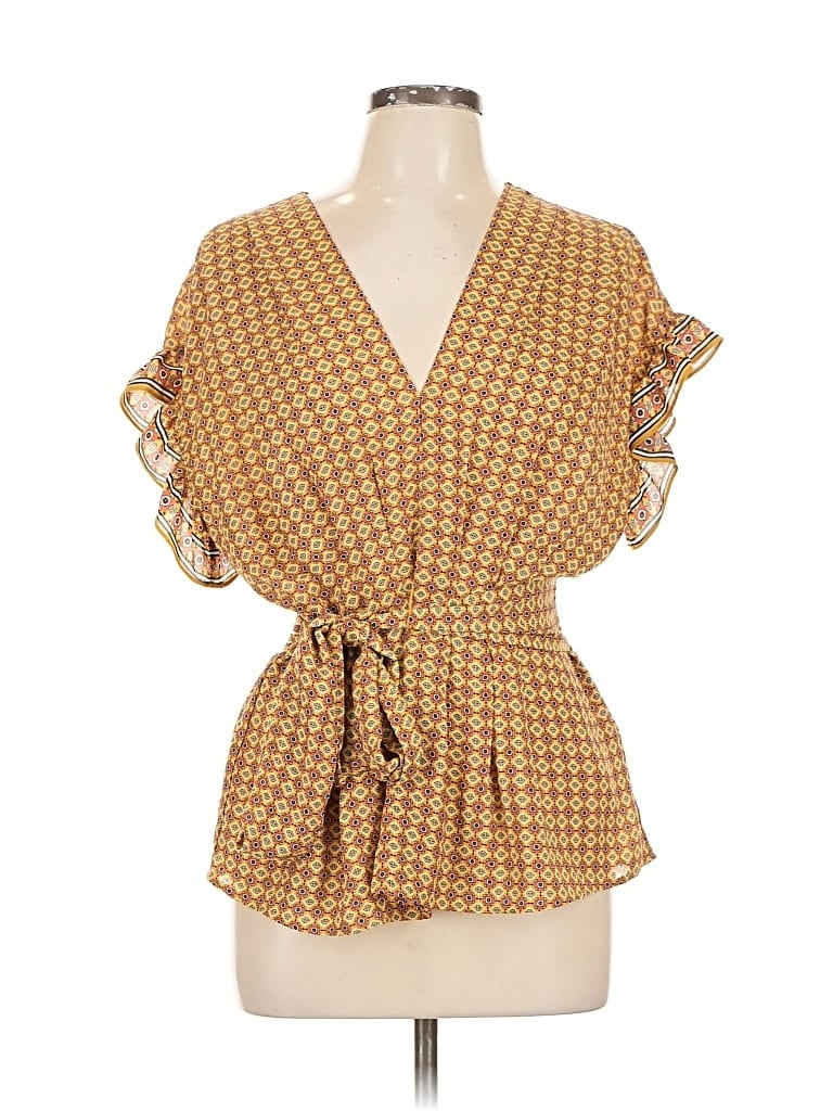 Pre-owned Max Studio Short Sleeve Blouse In Gold