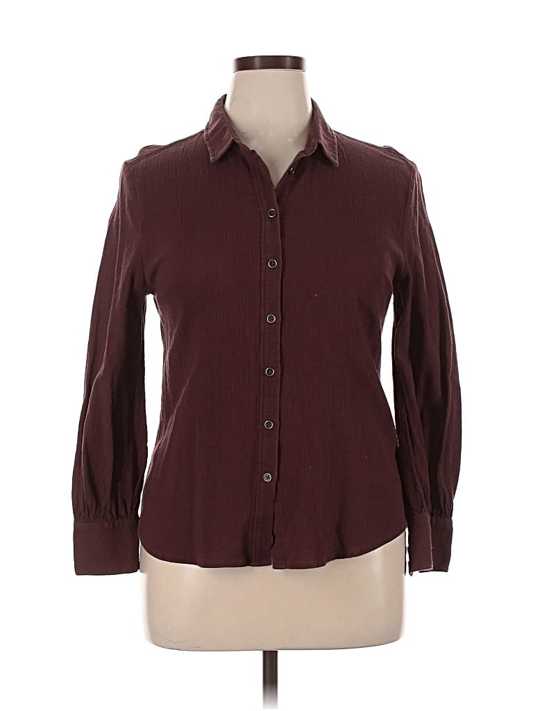 Pre-owned Garnet Hill 3/4 Sleeve Button Down Shirt In Burgundy