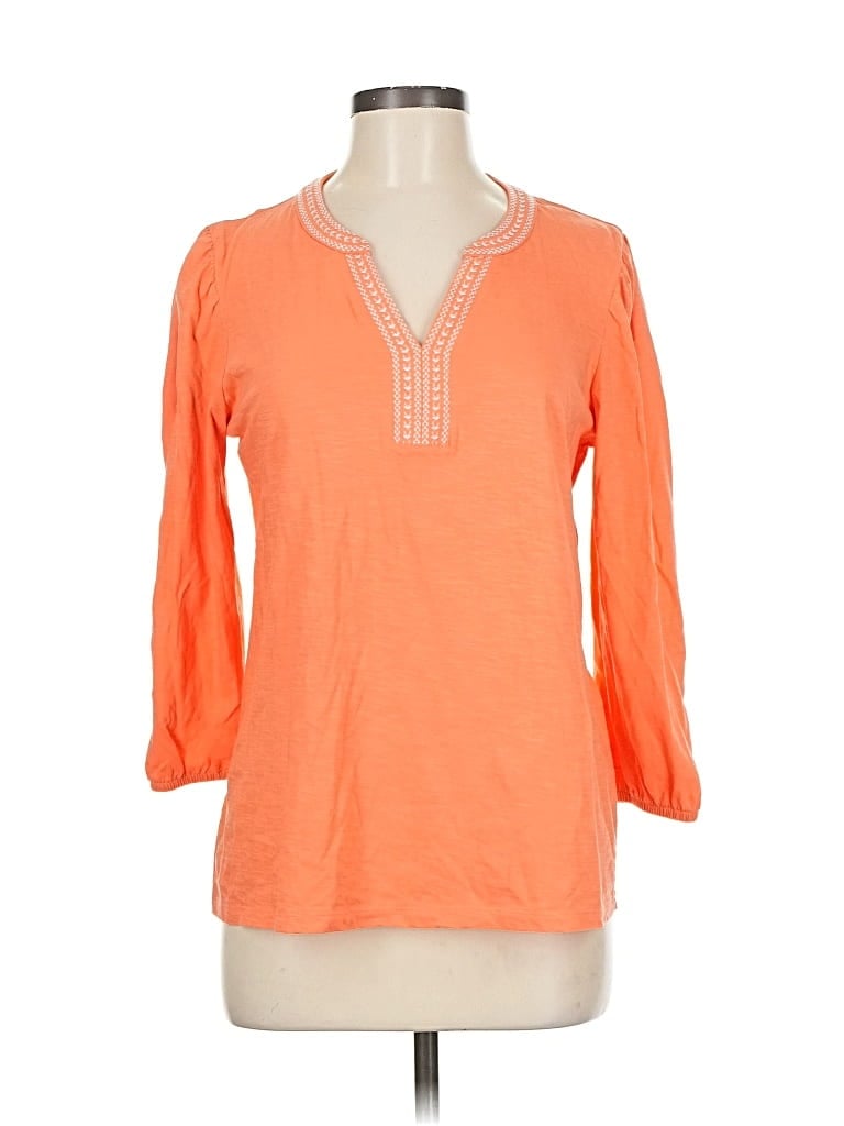 Pre-owned St. John's Bay 3/4 Sleeve Top Orange V Neck Tops